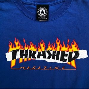 Thrasher Magazine Ripped Fire Logo Blue Tee - Size Small